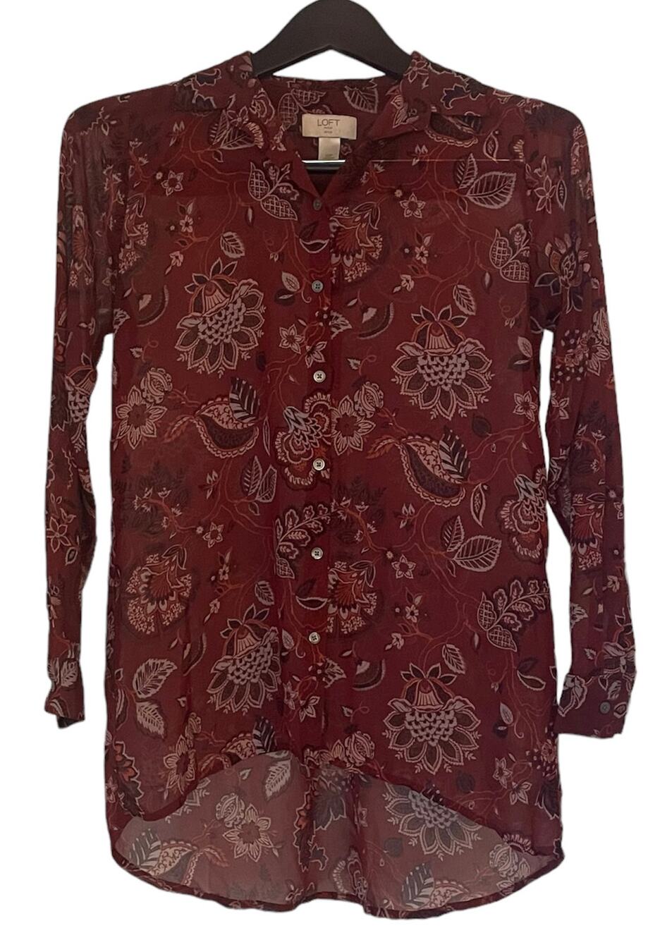 Loft Outlet Petite Sheer High/low Long Sleeve Blouse Sz XSP